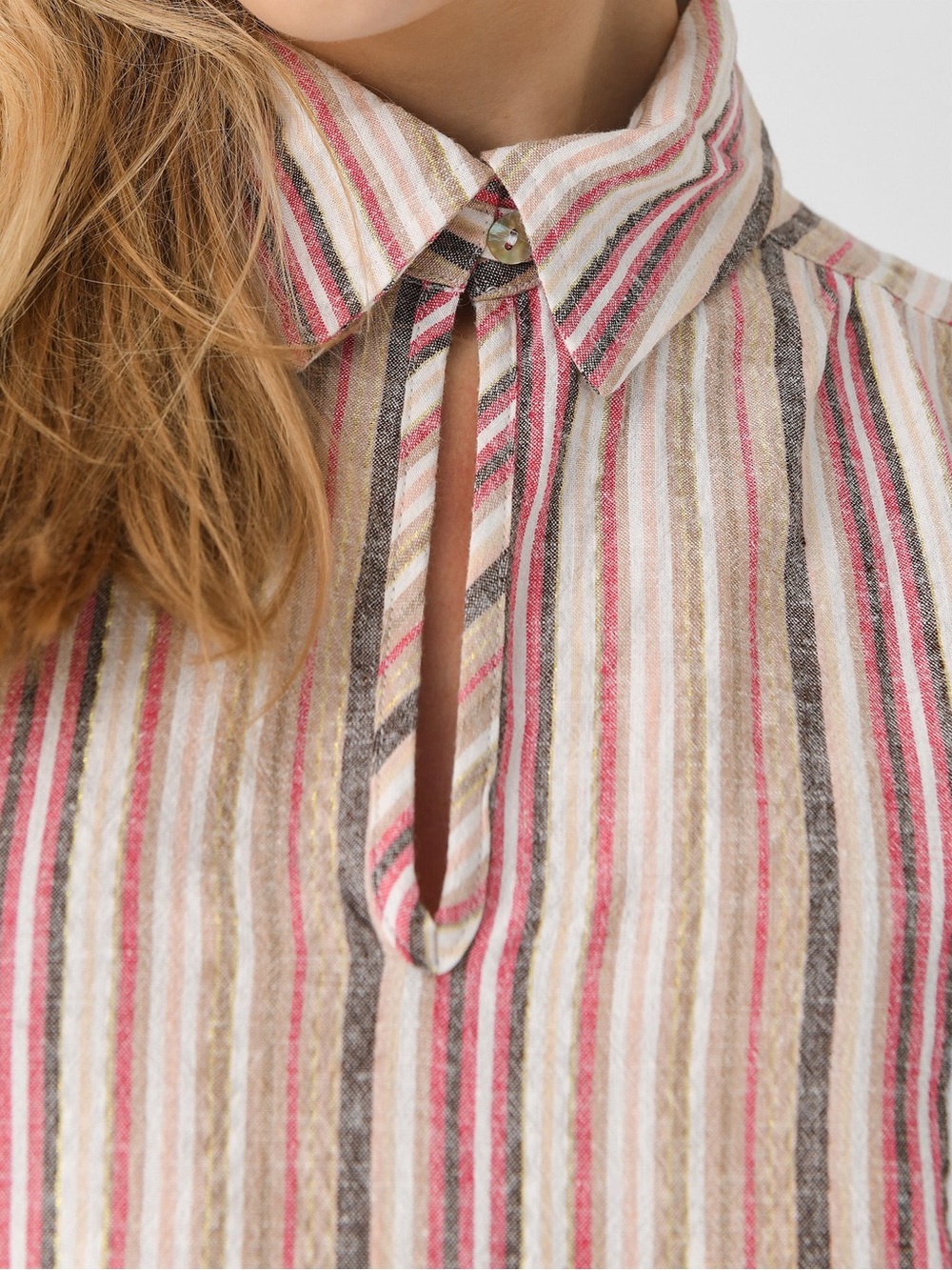 Sleeveless Striped Collared Top in Pink and Cream - Picture 2 of 9